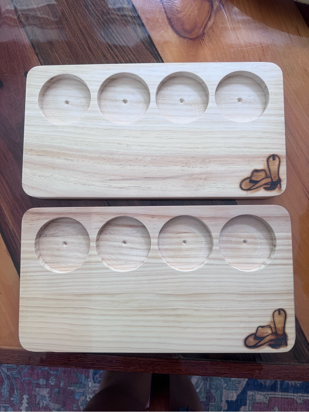 Handmade Wooden 4-Cup Snack & Condiment Tray - Light Natural Wood